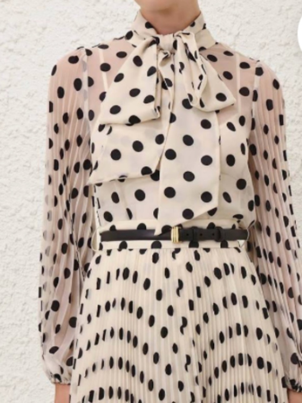 ZIMMERMANN | Ivory Polka Dot Sheer Blouse with Tie/Bow and Cami | Size 0